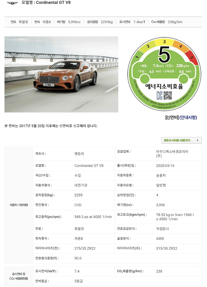 벤틀리 컨티넨탈 GT V8 인증완료 출시예정  게시글 썸네일