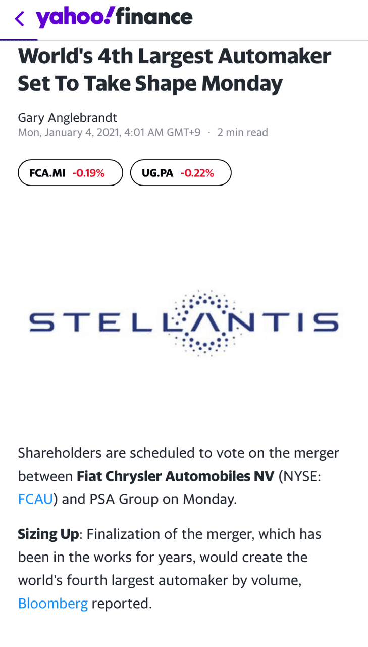 크라이슬러+PSA 합병-세계4위 오토메이커로 우뚝 게시글 썸네일