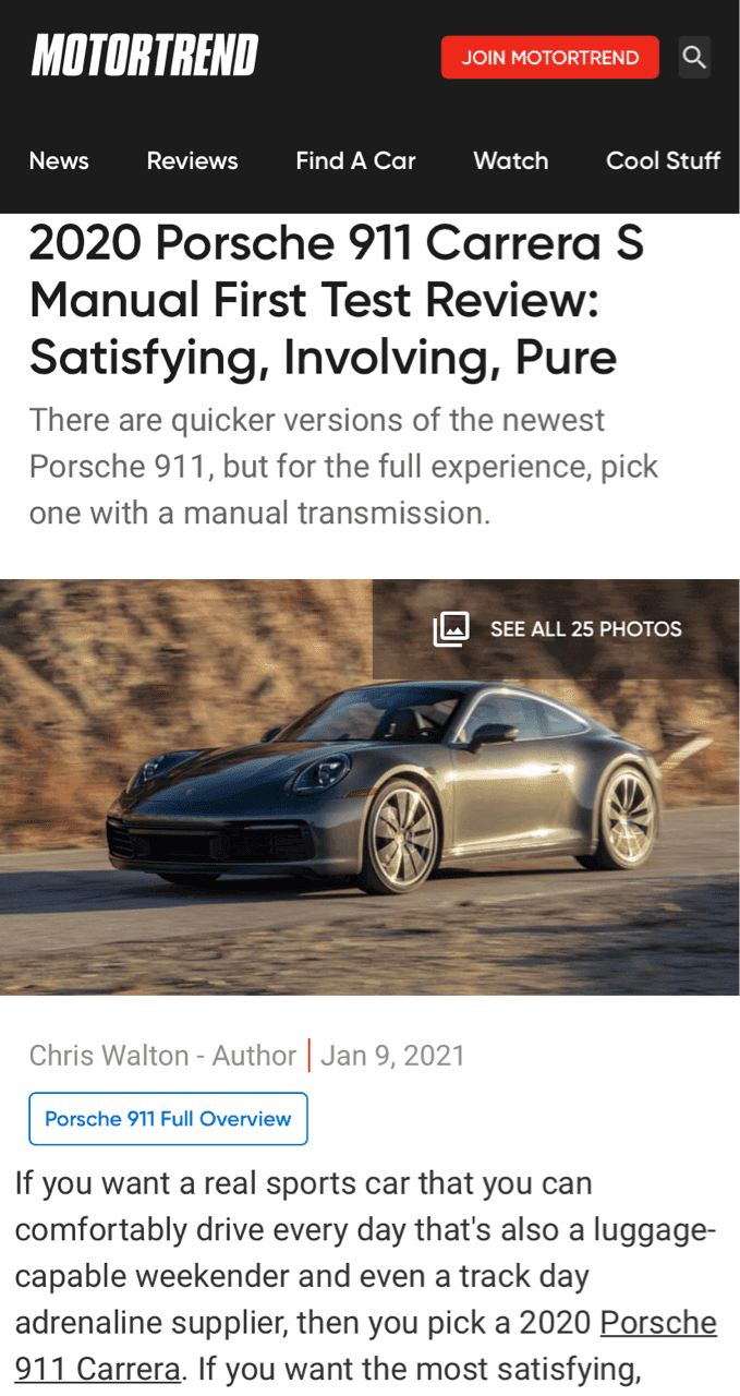 (모토트렌드) 911 까레라s 스틱 리뷰 게시글 썸네일