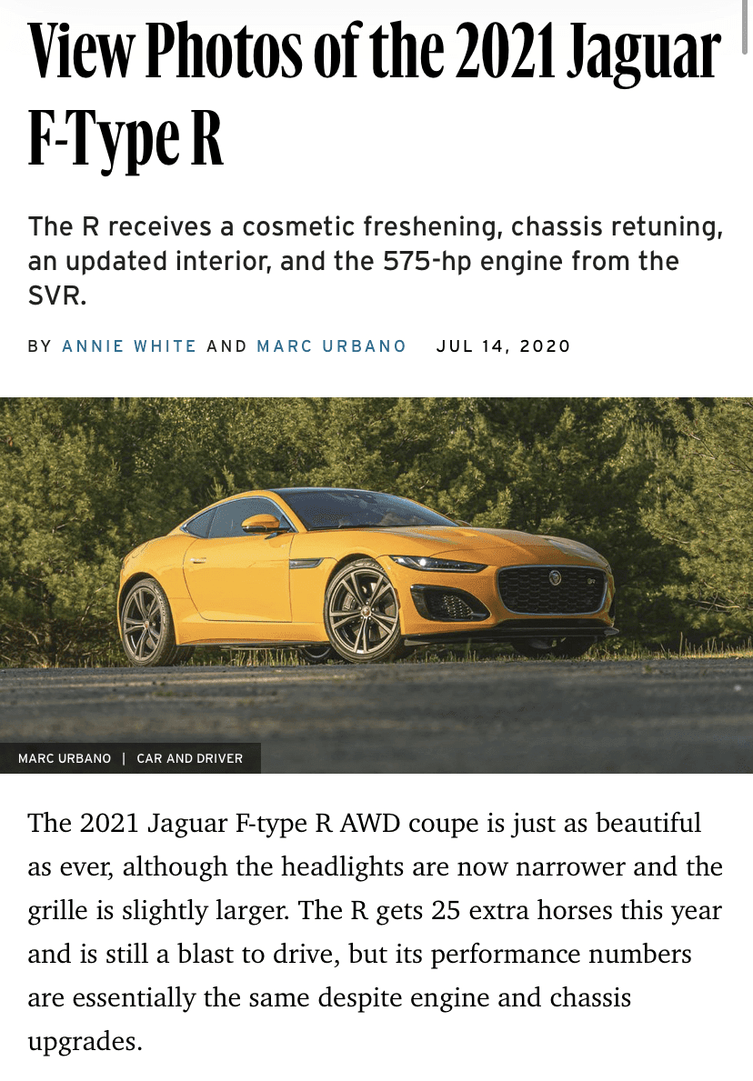 2021 재규어 F-Type 새로운 얼굴로 등장 게시글 썸네일