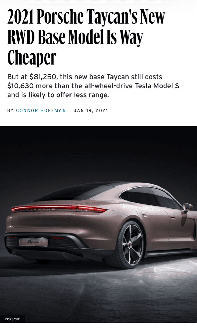 포르쉐 타이칸 저가?형 모델 출시(모델S 저격) 게시글 썸네일