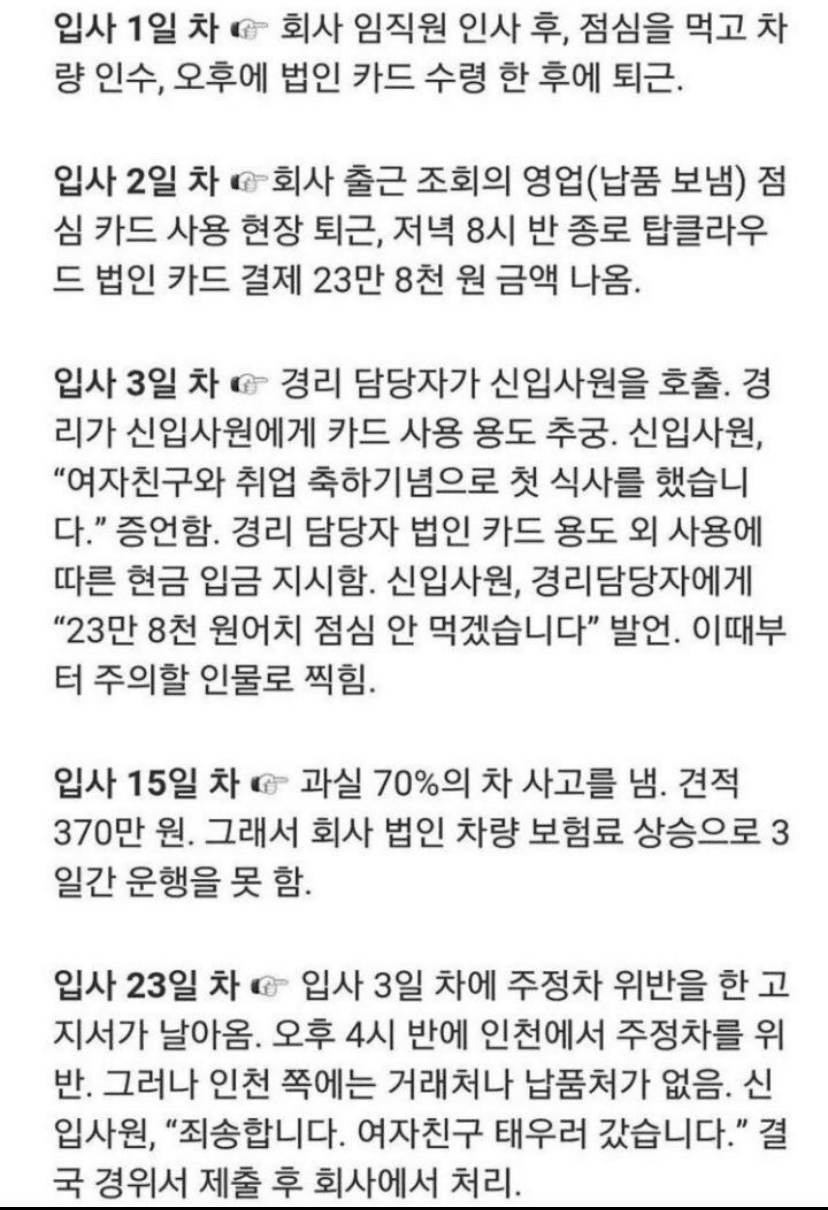 (비차량) 어느 회사의 신입 퇴사 스토리 게시글 썸네일
