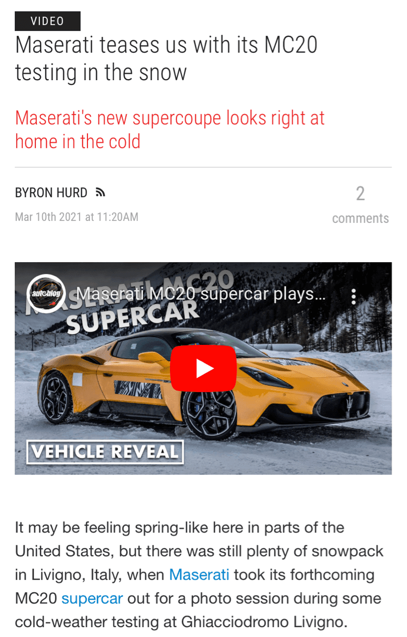 (마세라티) MC20 가혹 조건 테스트 중 게시글 썸네일