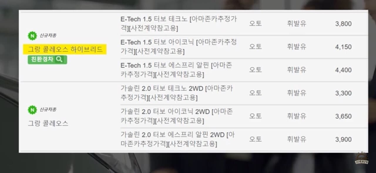 그랑 콜레오스 예상가격 게시글 썸네일