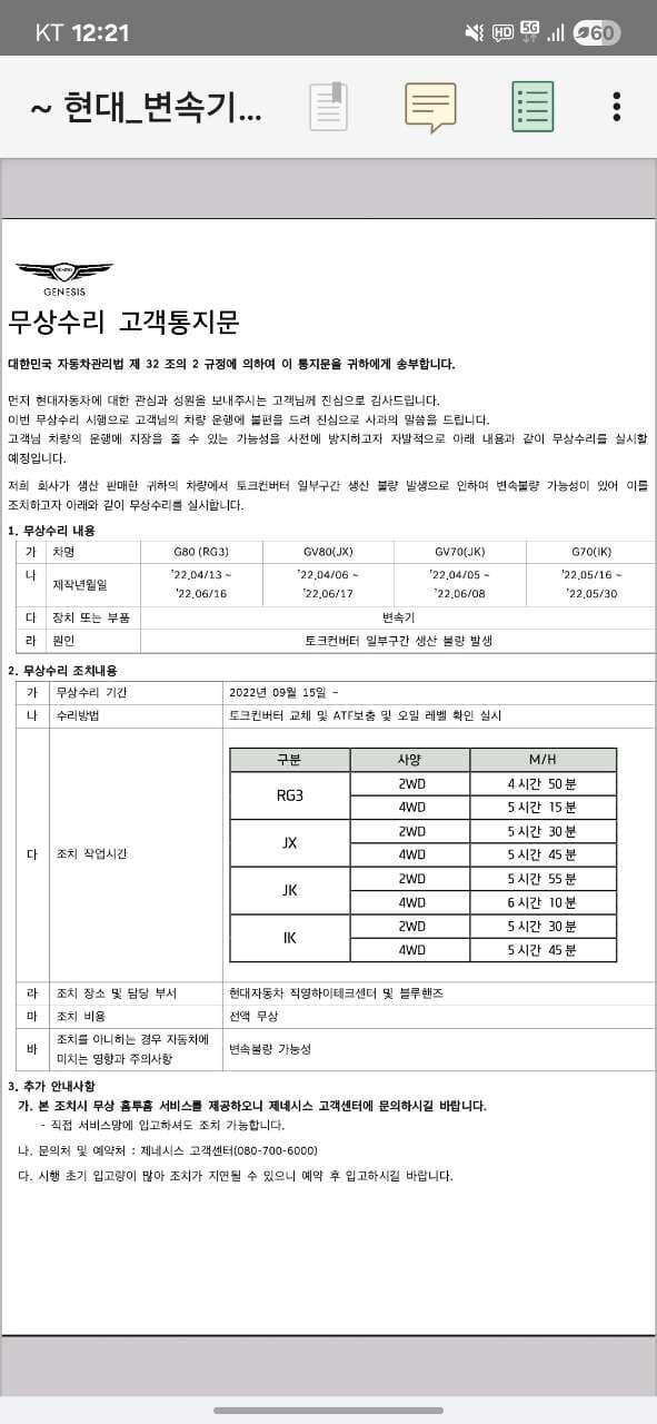 G80 rg3 토크컨버터 결함 게시글 썸네일