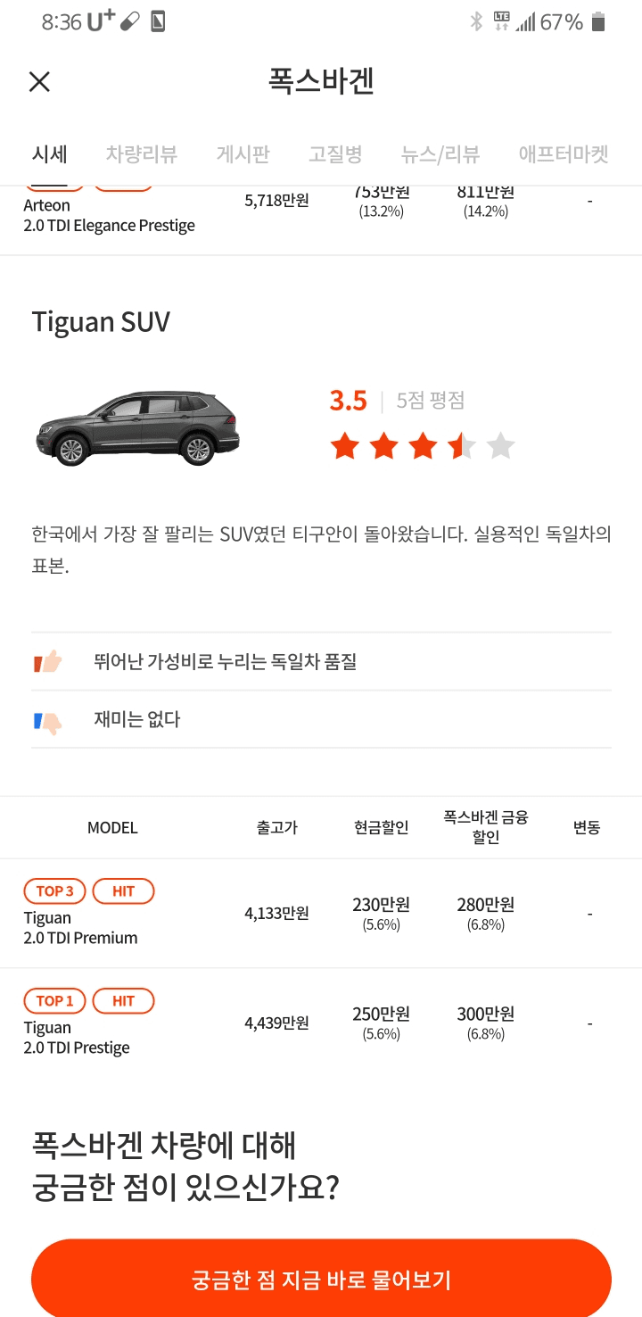 맘이 티구안으로 거의 결정이 된듯 합니다. 게시글 썸네일