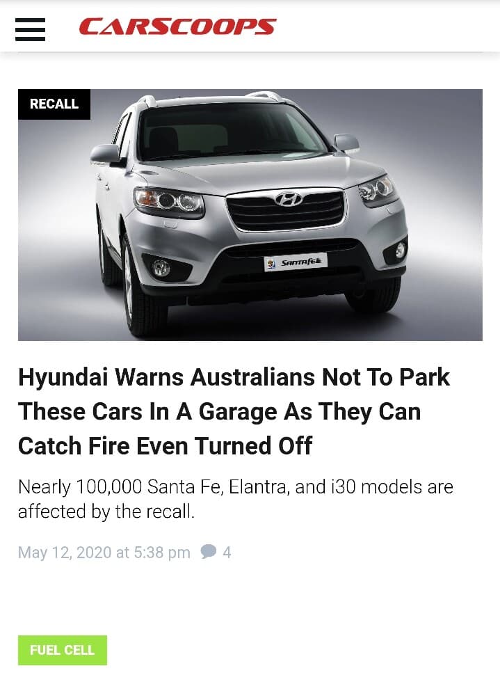 현대차, 호주서 화재 관련 리콜 게시글 썸네일
