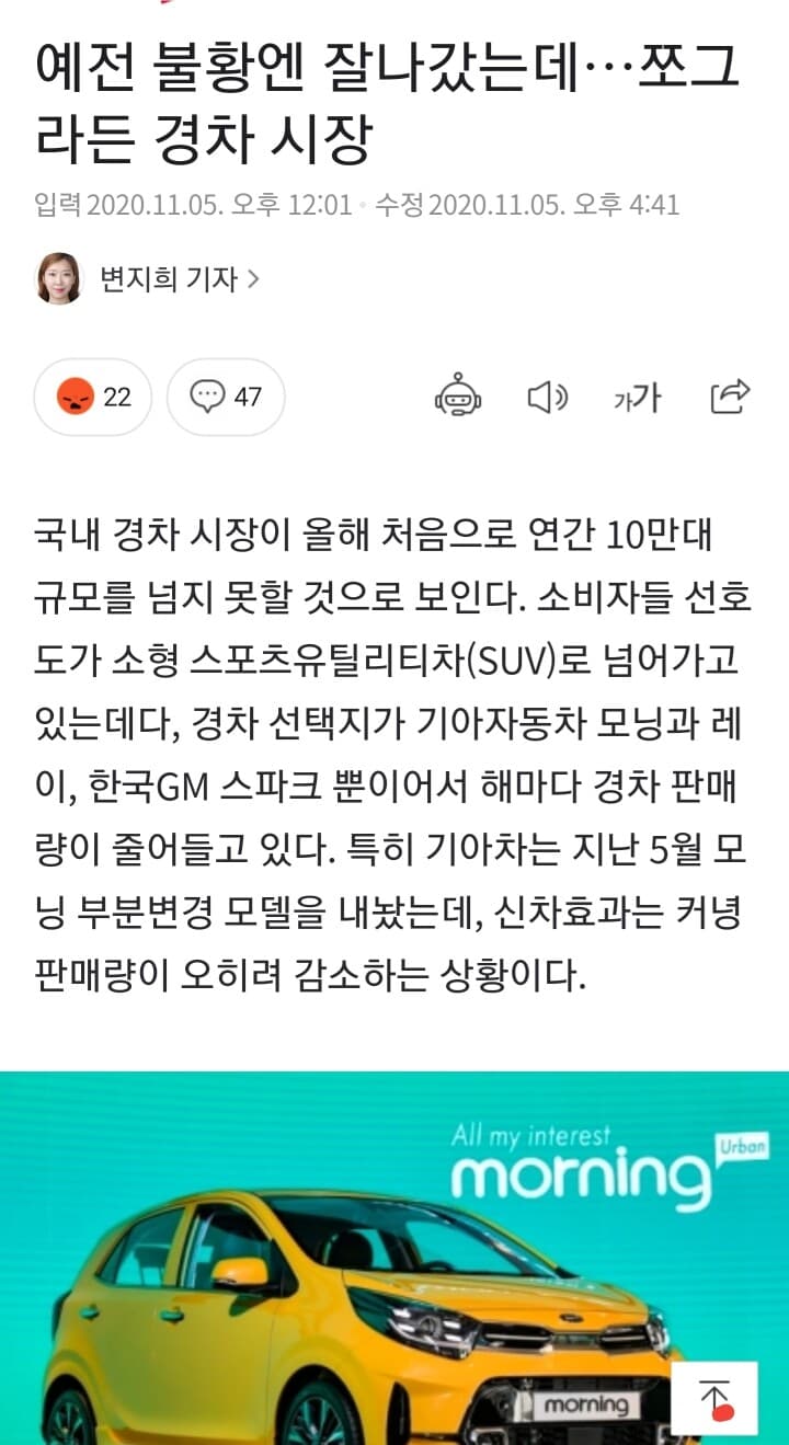 경차 시장 무너지나... 게시글 썸네일